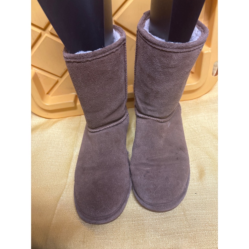 Bearpaw Elle Short Boots Womens Size 10 Chocolate Brown Good Suede Faux Fur Warm